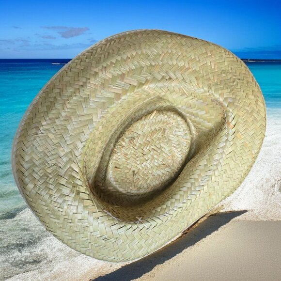 STRAW HAT OSFA Wide Brim Straw Hat Made in Mexico Tropical Band - Picture 5 of 5